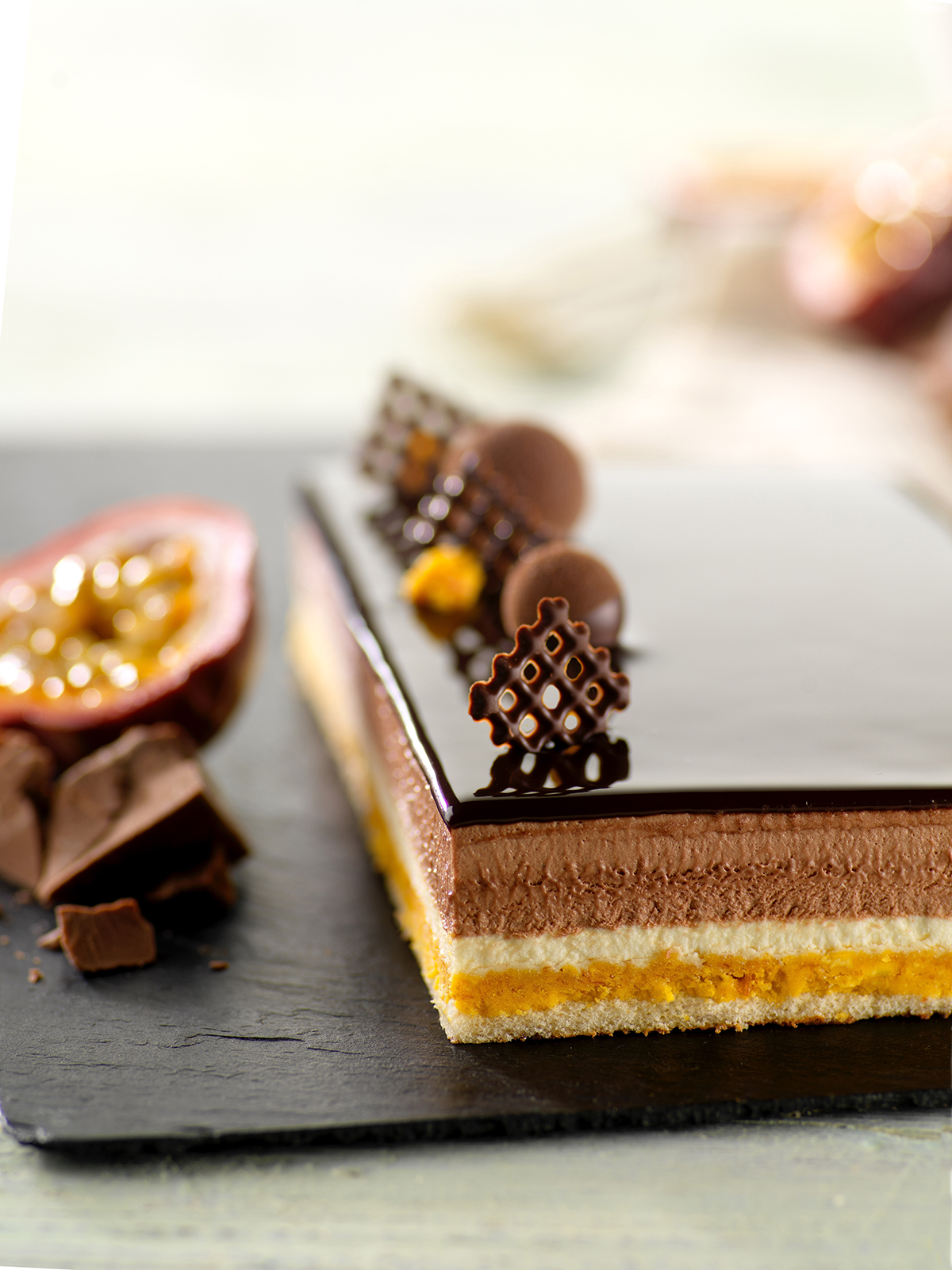 entremets textures fondant moelleux croustillant.